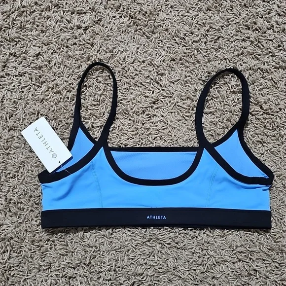 NWT Athleta Square Neck Bra Medium with Cups A - C Sports Bra Cornflower & Black - Picture 8 of 8